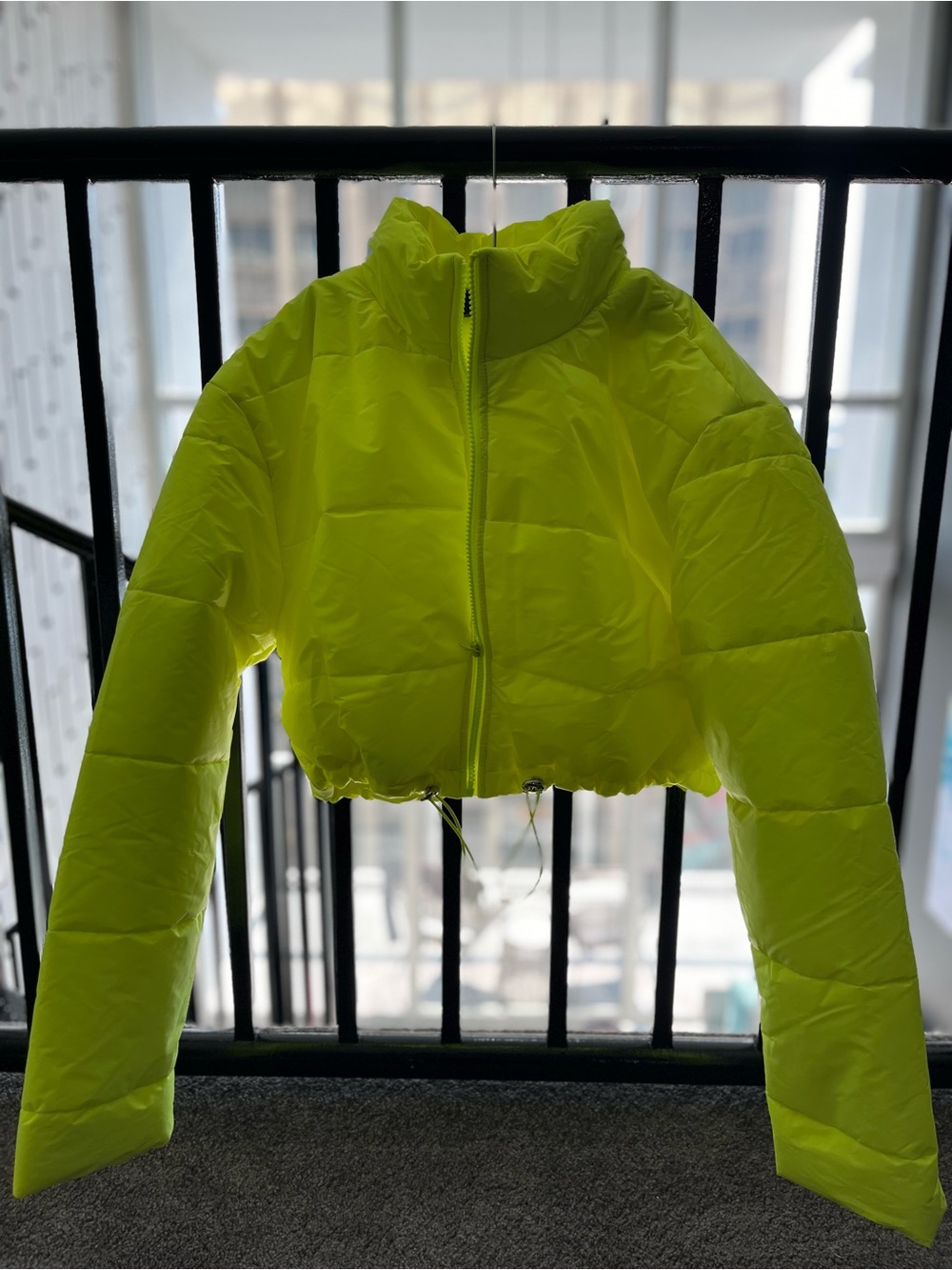 Neon Yellow Cropped Puffer Jacket